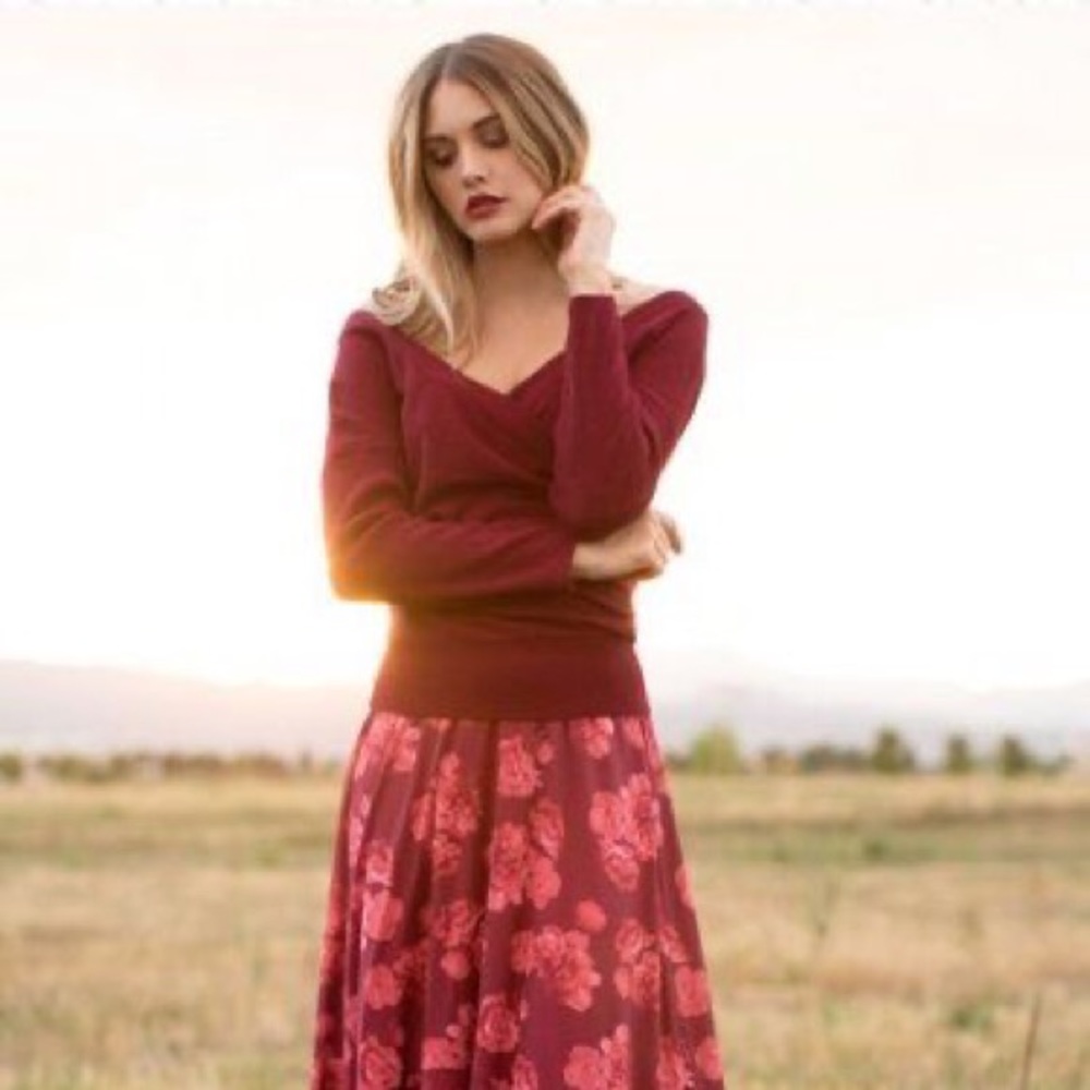 Joyfolie Burgundy Wrap Top Sweater Mia Joy